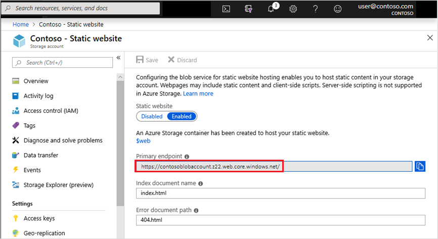 Static Website in Azure Storage URL