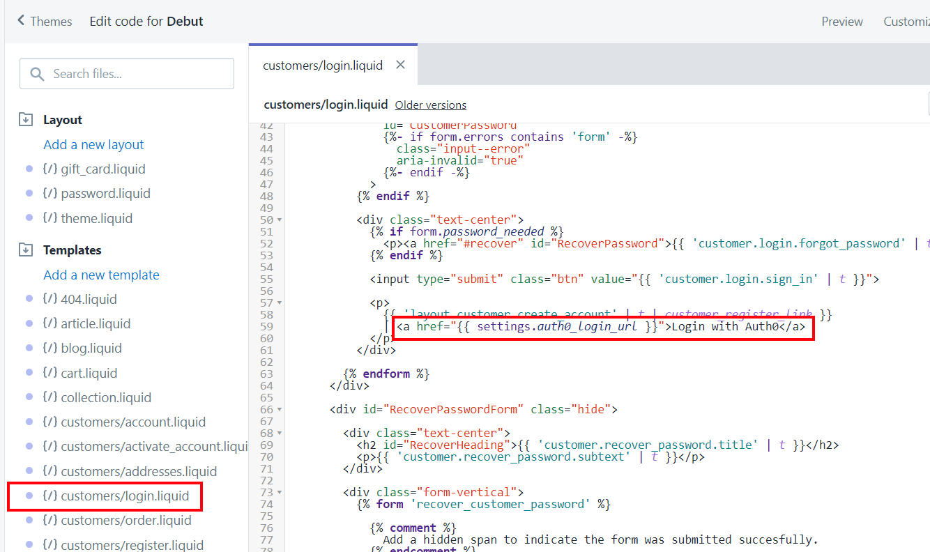 Shopify - customers/login.liquid