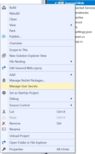 User Secrets in Context Menu